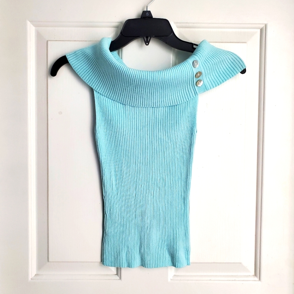 Teal off the shoulder sweater top